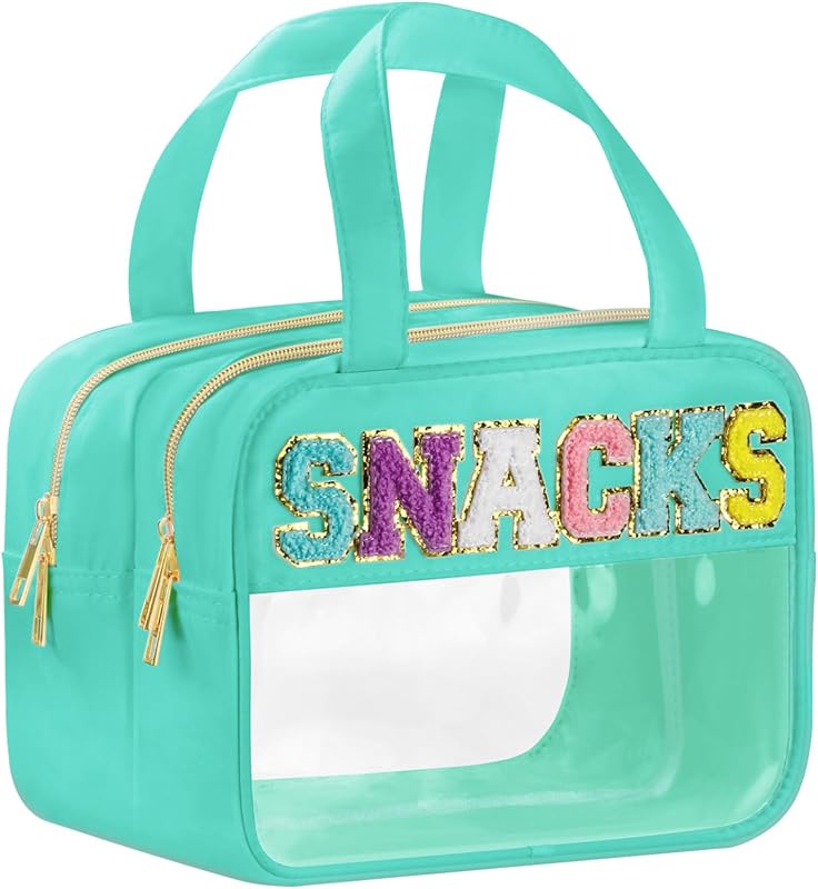 Necessaire transparente BuyCard com alças e zíper, nylon e PVC, estampa SNACKS, verde