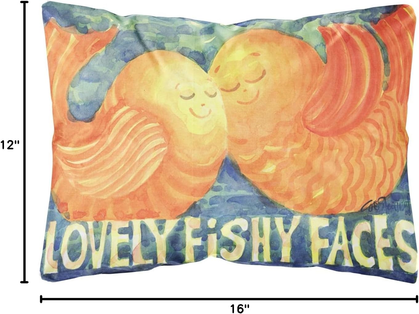 Caroline's Treasures 6052PW1216 Fish - Kissing Fish Canvas Fabric Decorative Pillow Machine Washable, Indoor Outdoor Decorative Pillow for Couch, Bed or Patio, 12HX16W
