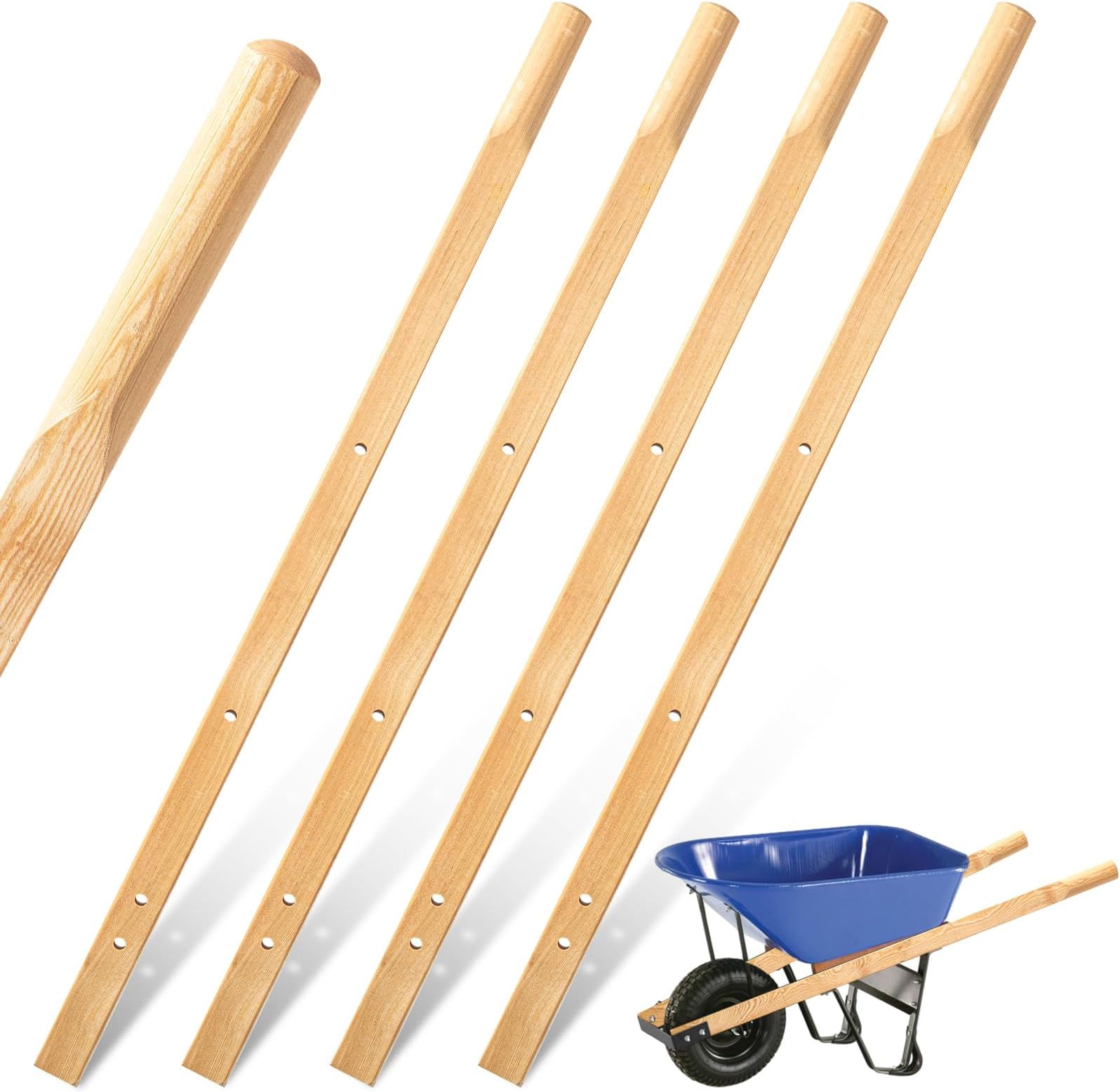 Gisafai 2 Pairs Wood Wheelbarrow Handles 60'' Heavy Duty Hardwood Wheelbarrow Replacement Handle Wheel Barrow Handles Kit with Tough Seal Coat and Pre Drilled Holes for Wheelbarrows, Easy Install