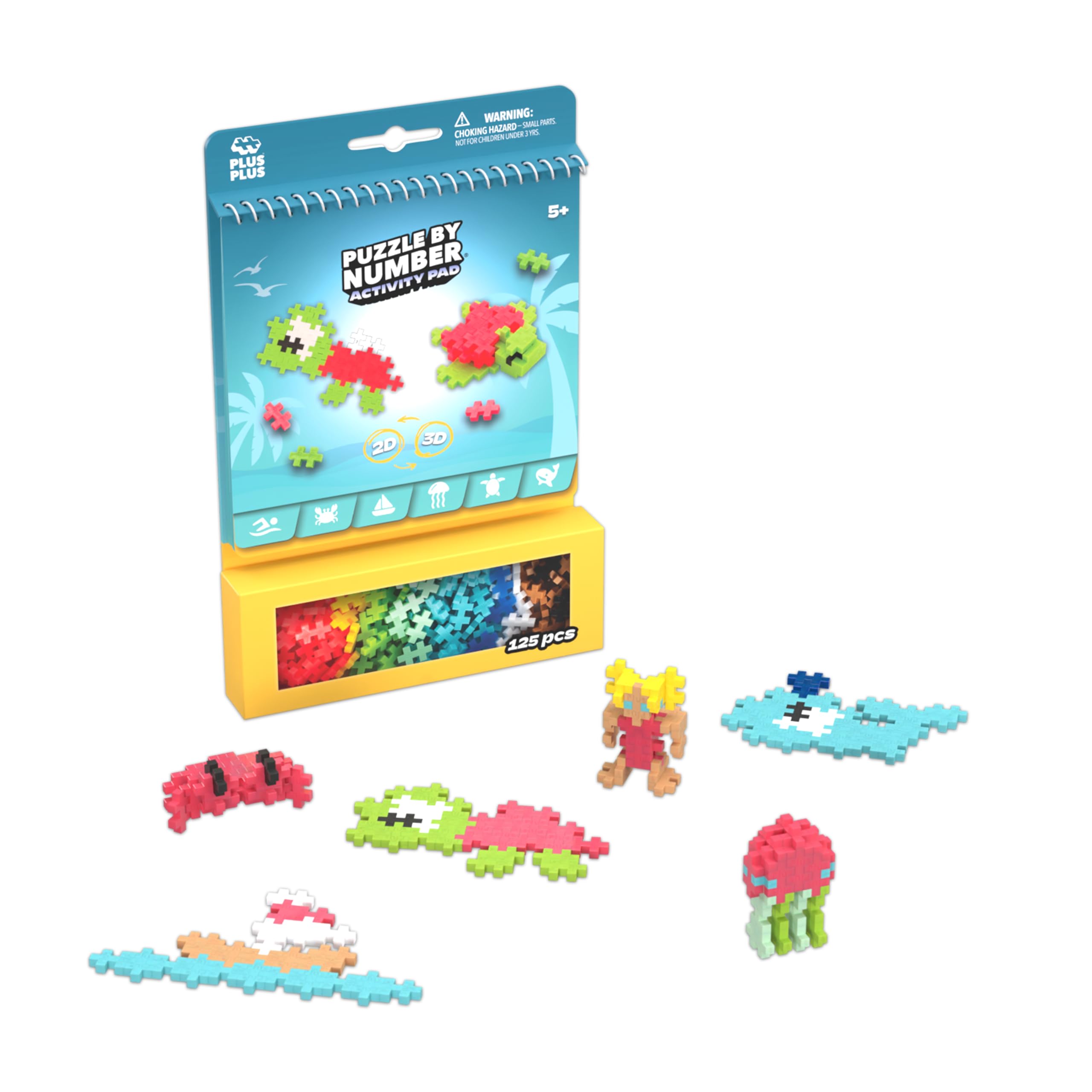 Plus-Plus 3991 Geniales Konstruktionsspielzeug, Activity Pad Meer, Baustein-Set für 2D und 3D Figuren, Kreativ-Bausteine für Kinder ab 5 Jahren, 125 Teile