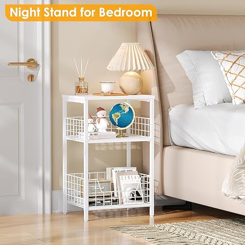 Miniatura 4 de X-cosrack Mesa Auxiliar, Mesa Lateral Pequeña con Almacenamiento, Mesita de Noche de 3 Niveles para Sala de Estar, Dormitorio, Espacios Pequeños,