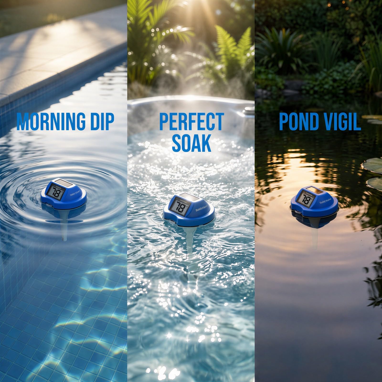 Solar Poolthermometer schwimmend, leicht ablesbares Thermometer mit beschlaghemmendem Dual Display, IP68 wasserdicht, Temperaturanzeige für Pool, Whirlpool, Teich, Spa, Aquarium