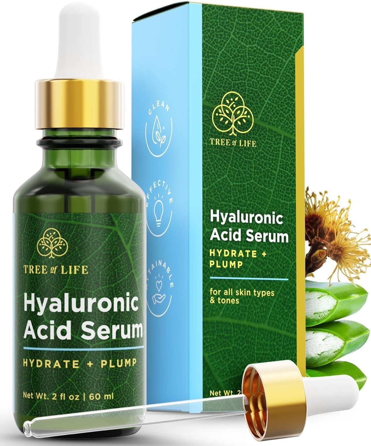 Tree of Life Beauty Hyaluronic Acid Serum, Skin Brightening Face Oil for Dark and Age Spots, Facial Serums for Dry and Sensitive Skin Care with Vitamin E for Soft Smooth Skin, 2 Fl Oz