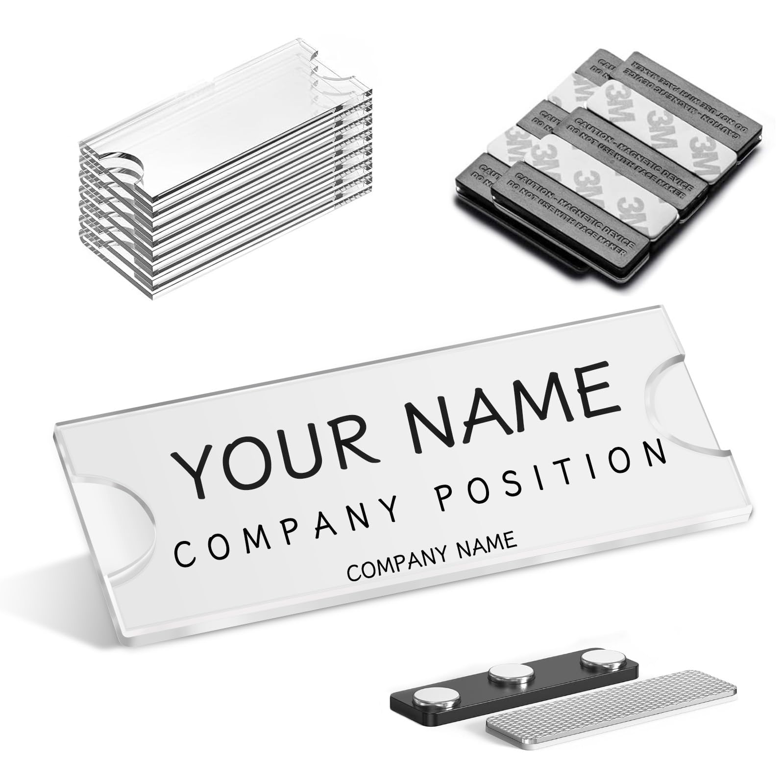 Avery Name Tags BTSKY Magnetic Name Tags Kit, Magnetic Name Badge With DIY Blank Name Label & 3M Adhesive Tape 3 Magnets Acrylic Mini Sign Display Holder For Business Events School Office