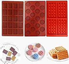 3 Pack Waffle Silicone Molds - Square & Mini Round, 18 & 20 Cavity, Non-Stick
