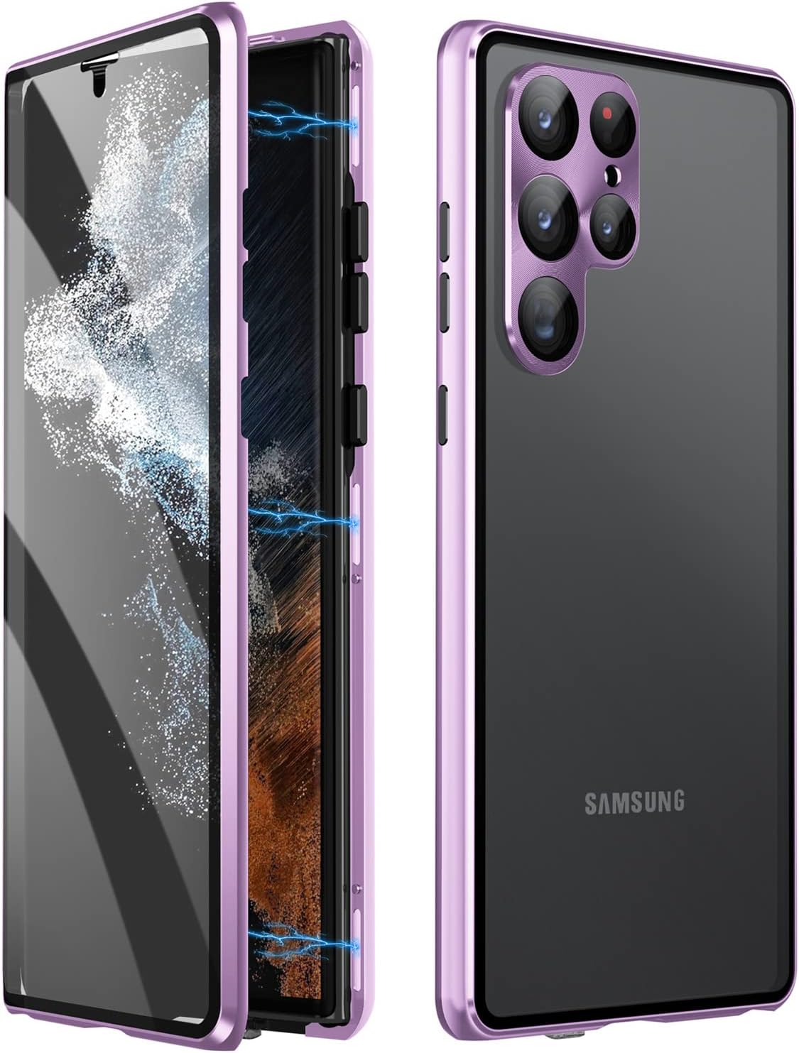 Magnetic Case for Samsung Galaxy S23 Ultra/S23 Plus/S23,Super Magnetic Adsorption Double Sided HD 10H Tempered Glass Metal Bumper Frame 360° Full Body Protective Case
