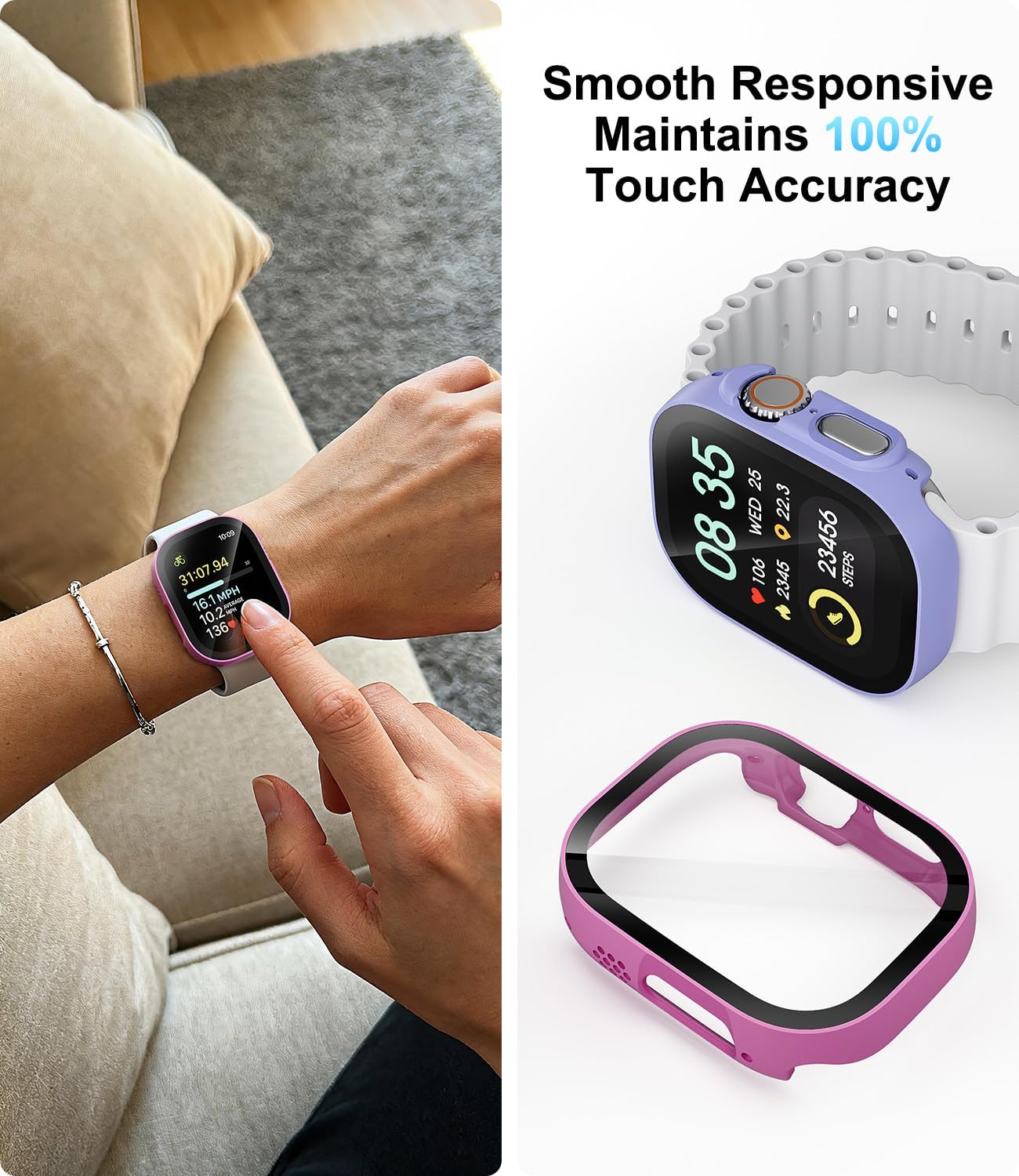 6 Pack Hard PC Case with Tempered Glass Screen Protector 49mm for Apple Watch Ultra/Ultra 2/Ultra 3, Scratch Resistant Full Protective Bumper Cover for iWatch 49mm Ultra - thin