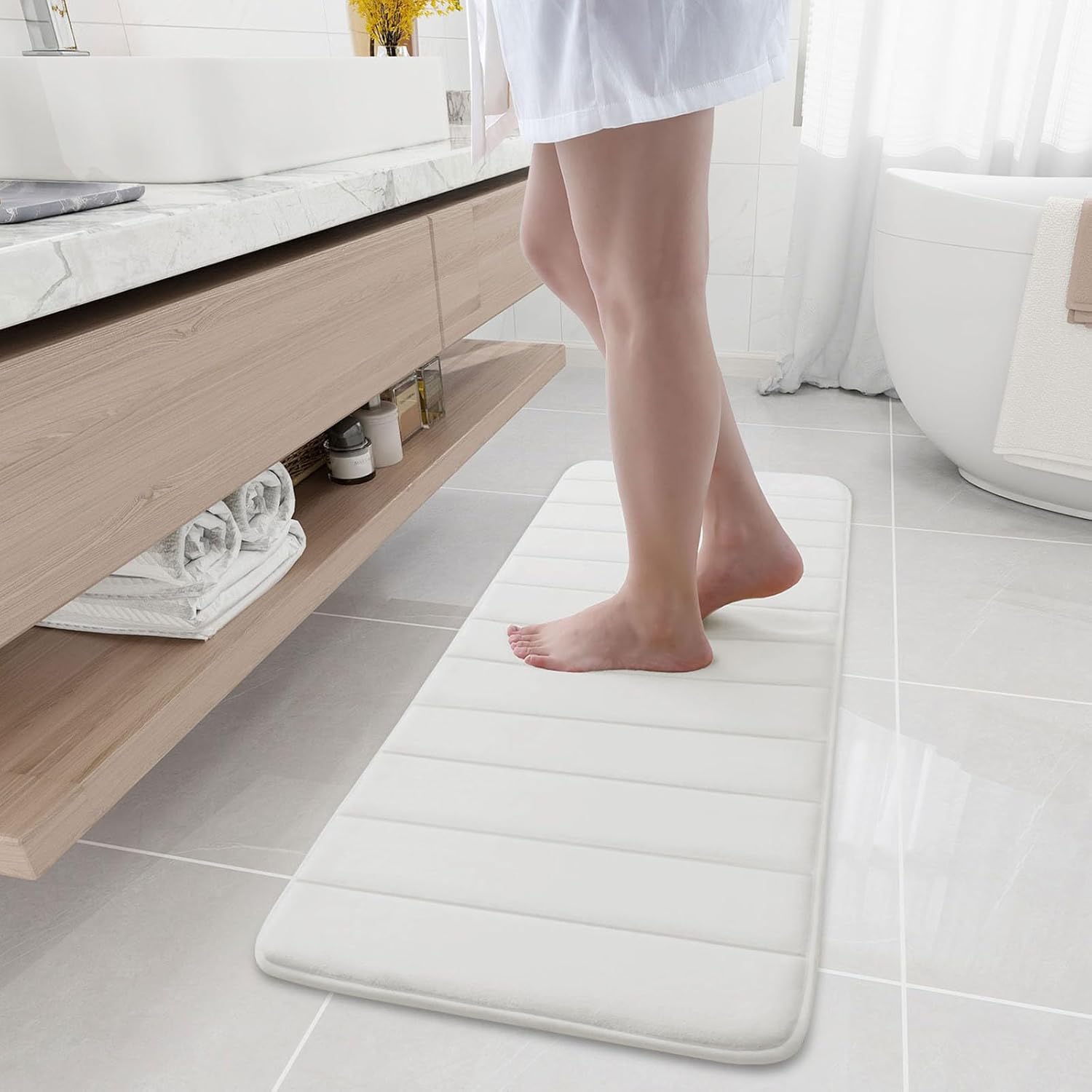 Buganda Memory Foam Bath Mat, 47\" x 17\", Ultra Soft and Non-Slip Bathroom Rugs, Water Absorbent and Machine Washable Bath Rug Runner for Bathroom, Shower, and Tub, Ivory 47\" x 17\" Ivory