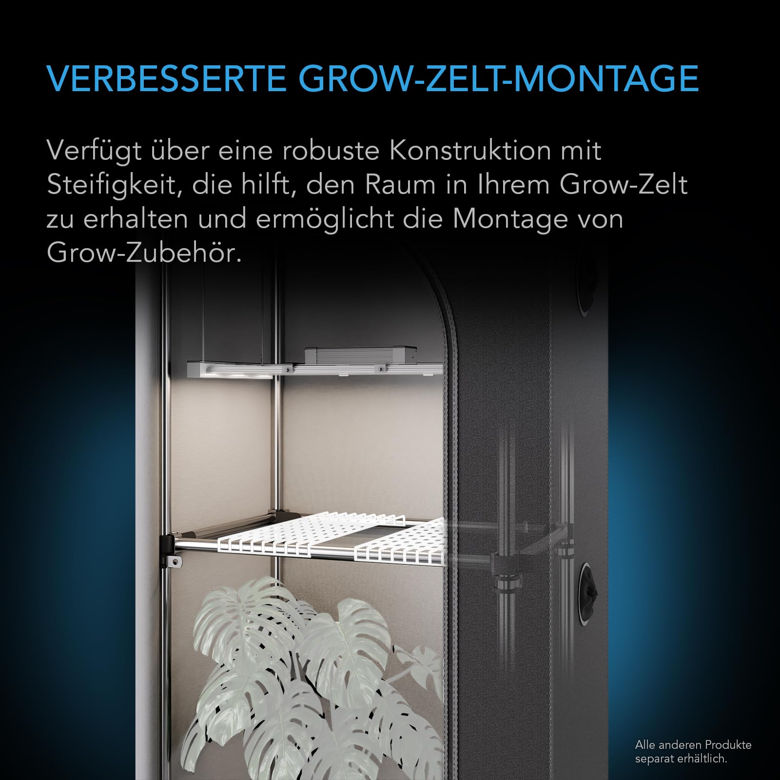 AC Infinity Schwerlast-Grow-Zelt-Montagestangen 60x120 cm, High Airflow CFM Kit Verhindert Einziehen der Wände, Trellis- und Zusatzbeleuchtungs-Montage für alle 60x120 cm Indoor-Grow-Zelte