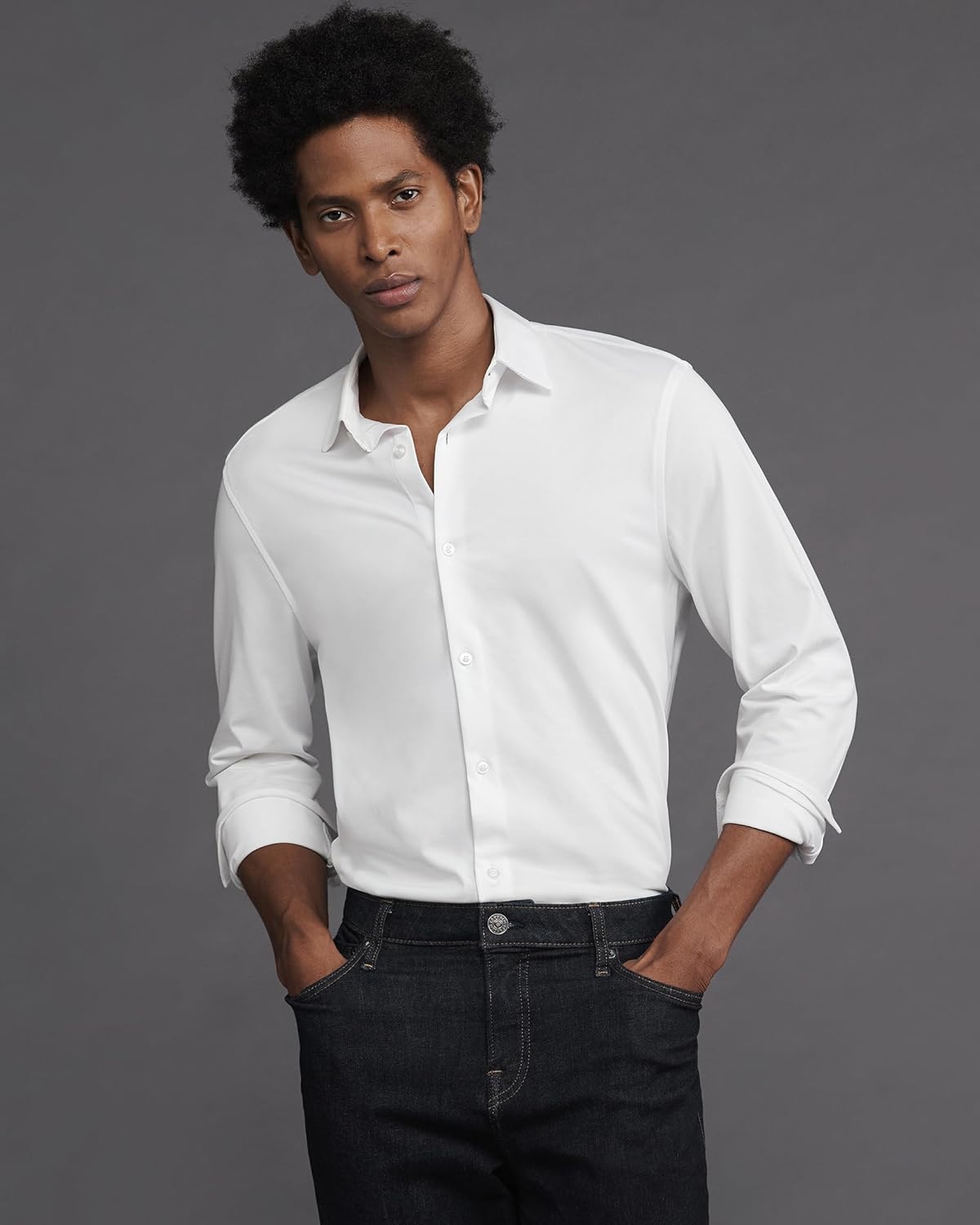 EXPRESS Men’s 1MX Stretch Dress Shirt – Slim Fit Performance Cotton, Long Sleeve Button-Up, Easy Care - Image 3