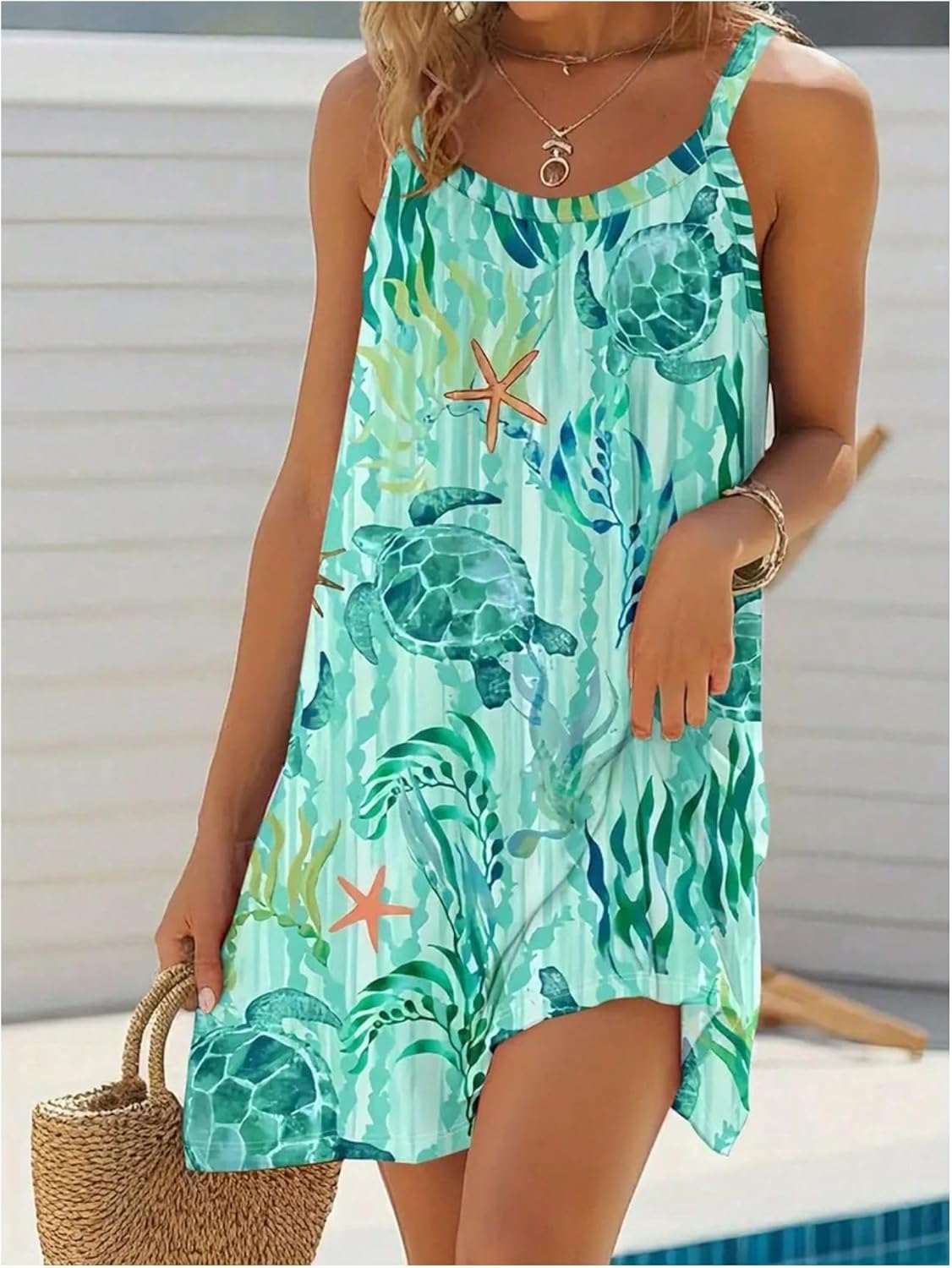 SHENHE Women's Summer Spaghetti Strap Flowy Short Sundress Ocean Travel Beach Vacation Dress - Image 2