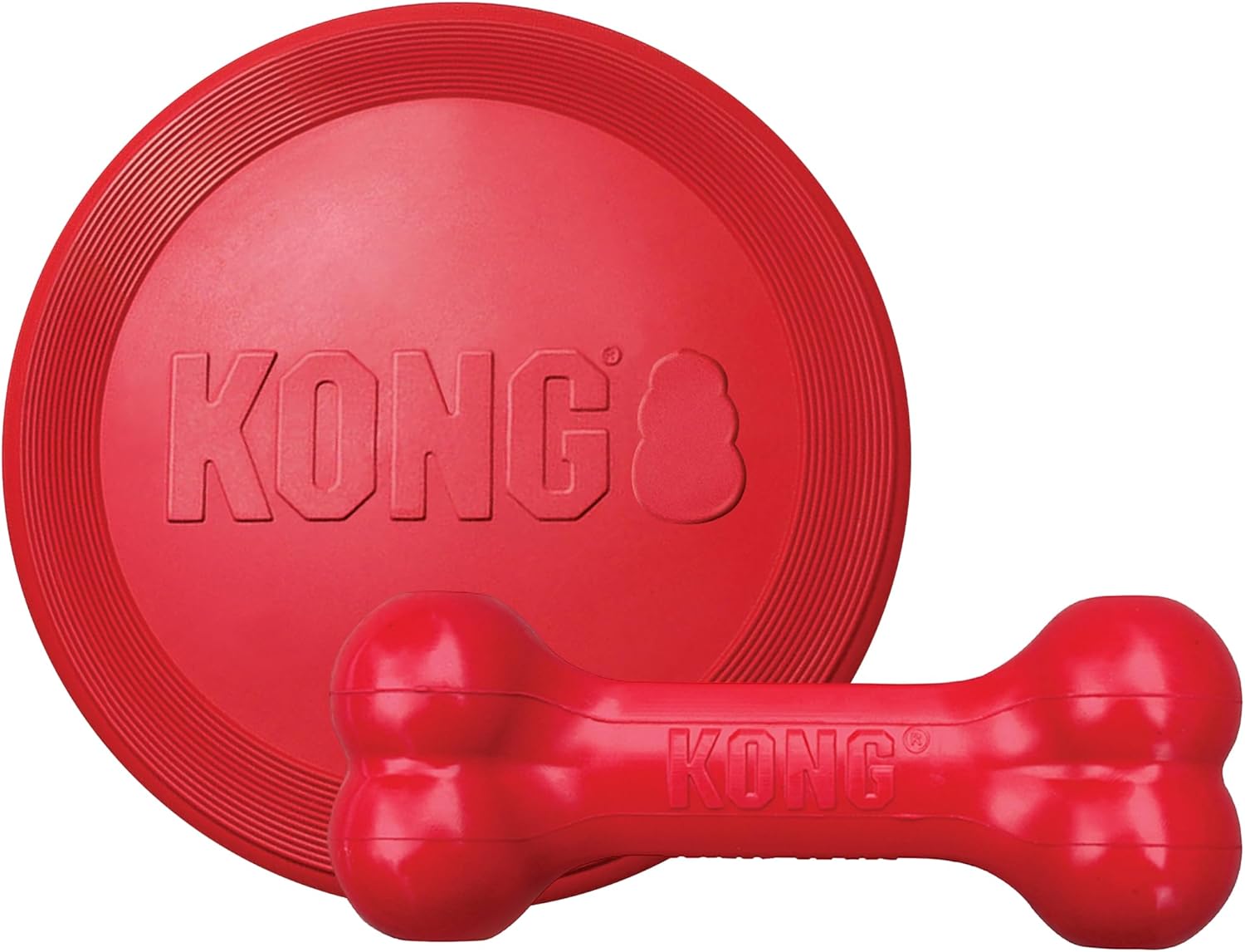 KONG Goodie Bone & Flyer – Dog Toys to Enrich Playtime – Dog Bone & Soft Throwing Disc Support Mental Engagement – Rubber Bone for Treats – Rubber Flying Disc with Dynamic Rebound – for Small Dogs