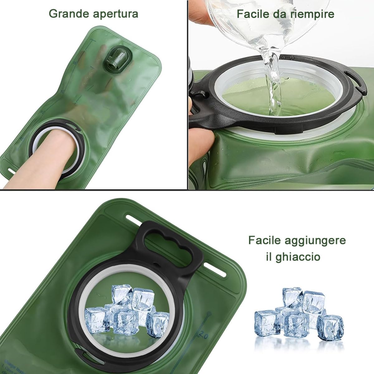 Sacca Idrica, 2L Sacca idratazione Portatile, con Tubo per Bere per Ciclismo Arrampicata Corsa Escursionismo All'aperto,Blu, Nero, Verde