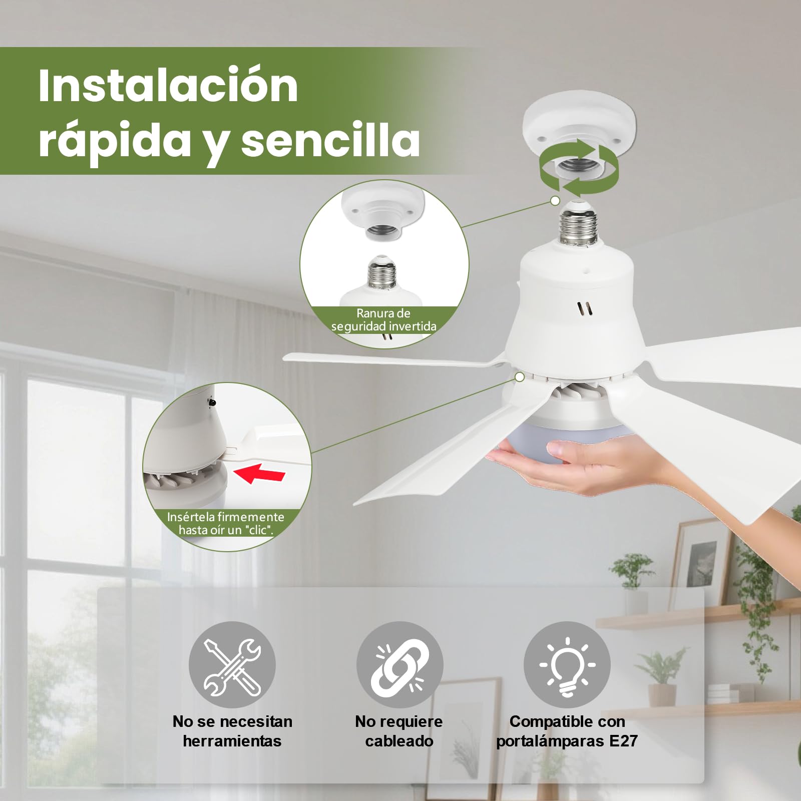GAGAFEEL Ventilador de Techo con Luz E27 30W, 3 Velocidades, 3 Temperaturas Luz Regulables, Mando a Distancia, Temporizador, Silencioso, Ceiling Fan para Dormitorio, Salón y Cocina (Blanco, 46CM)