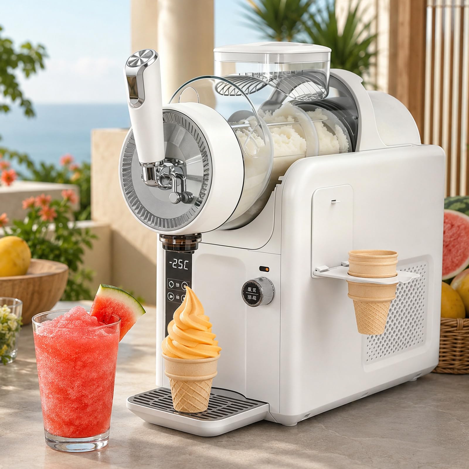 Soft Serve Ice Cream Machine & Slushie Machine, 2L Countertop Slushy Maker for Home, Automatic Cleaning Ice Cream Maker Machine with 5 Presets for Juice Slush, Coffee Slush, Milk Slush White
