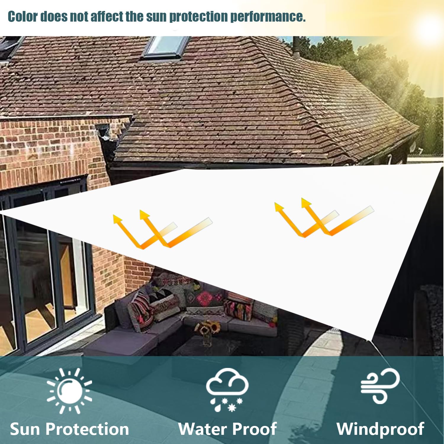 Sonnensegel Rechteckig Maßgeschneidert wasserdicht UV-Schutz 12 Farben Länge 100-550 cm Breite 100-450 cm individuell anpassbar in 10 cm Schritten für Terrasse Balkon Garten