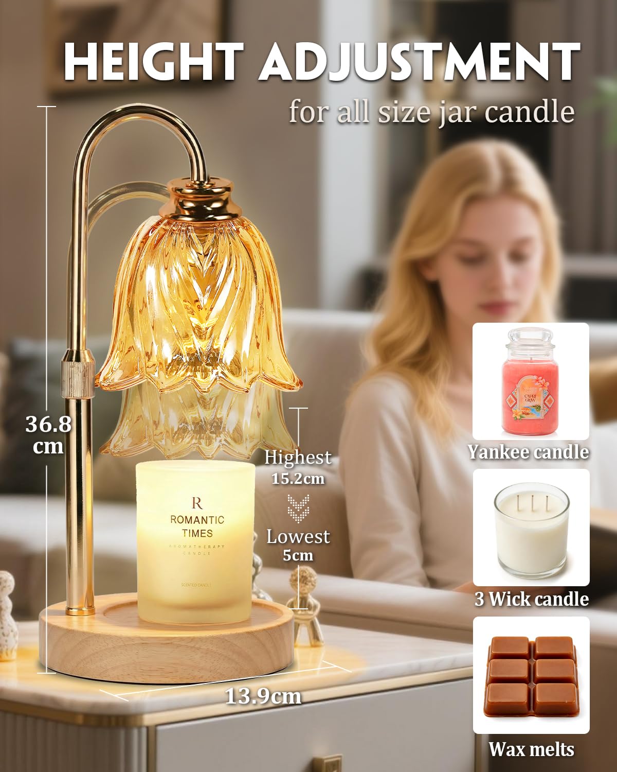Candle Warmer Lamp with Dimmer, for Mum, Birthday Presents for Women, Candle Heater Lamp with 2 Bulbs for Scented Candle, New Home Gifts - 5