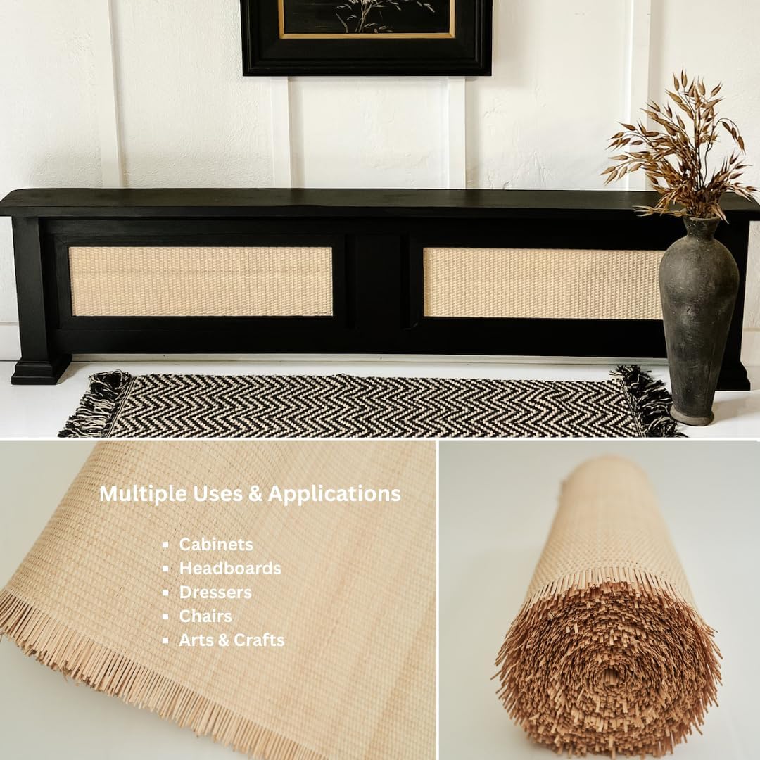 Rattan Cane Webbing Roll Fabric for Furniture DIY | Rattan Cane Webbing Sheet | Natural Caning Material for Cabinet Door Panels, Chairs, Repairs (Natural Rattan Core, 24 inches x 24 inches)