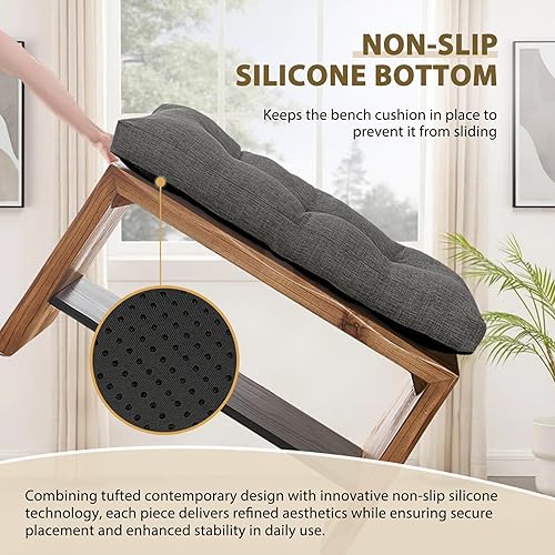 Miniatura 4 de downluxe Cojín de banco de interior para muebles de interior, antideslizante, con textura copetuda, de espuma viscoelástica, 36 x 14 x 4 pulgadas,