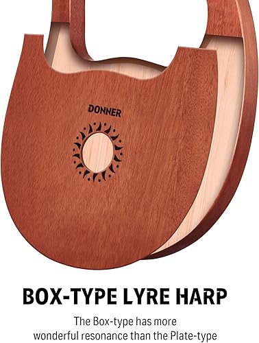 Miniatura 17 de Donner Arpa de lira, 10 cuerdas de metal, cuerpo de caoba y sillín de hueso DLH-002 Arpa de lira para niños principiantes con llave de afinación