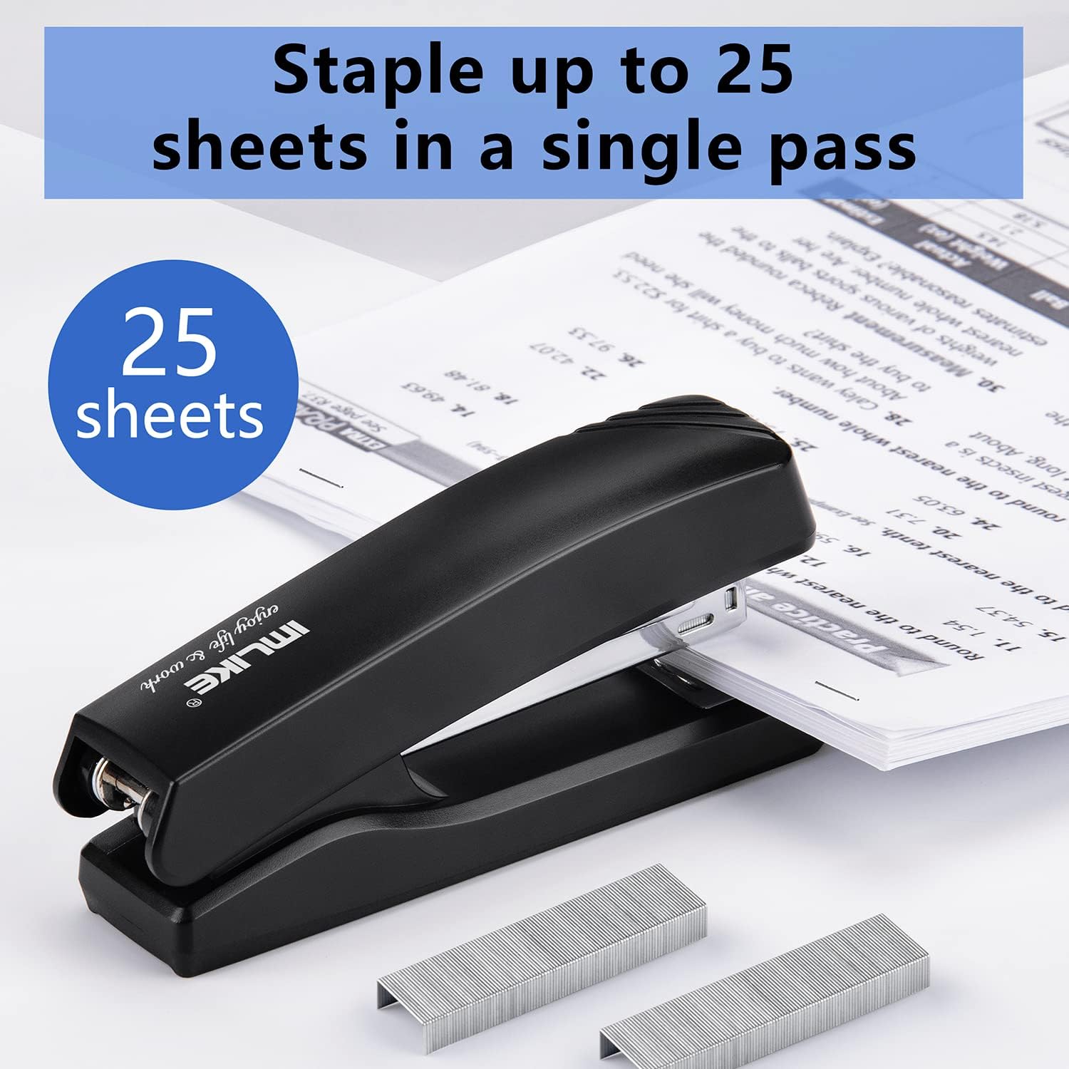 IMLIKE Heavy Duty Stapler & Desktop Office Stapler - 100 Sheets High Capacity Office Stapler & 2 Pack of Half Strip Desk Staplers, 25 Sheets Capacity - Suitable for Oficce, Home & School