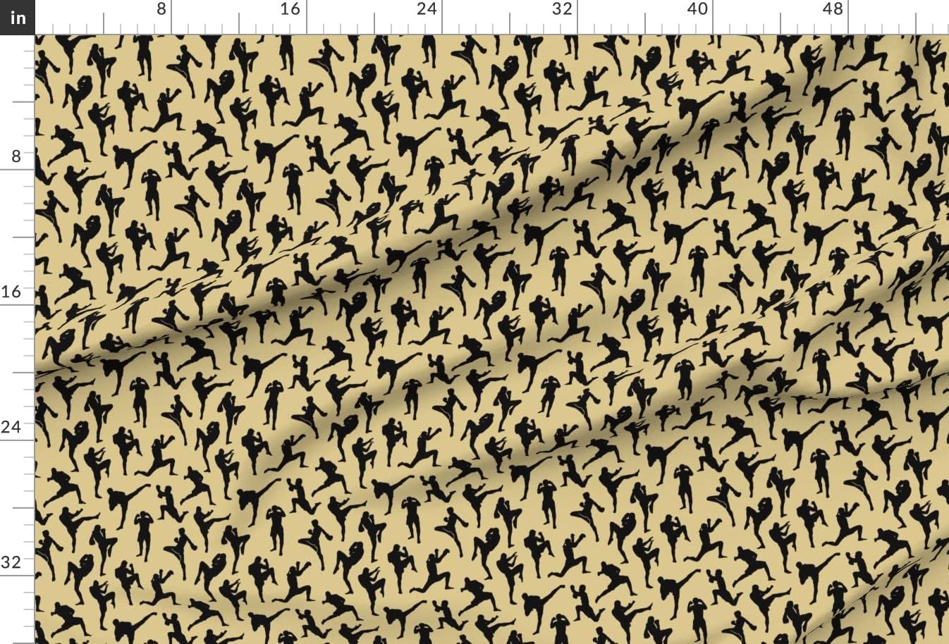 Spoonflower Fabric - Tan Small Black Martial Arts Masculine Boxers Man Cave Boys Printed on Minky Fabric by The Yard - Sewing Baby Blankets Quilt Backing Plush