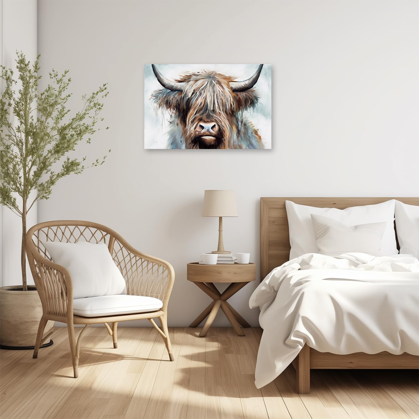 CCWACPP Highland Cattle Animal Canvas Wall Art Colorful Cow Pictures Wall Decor Abstract Animals Painting Print Bathroom Decor Frame (Highland Cattle - 2, 12x18inch (30x45cm))