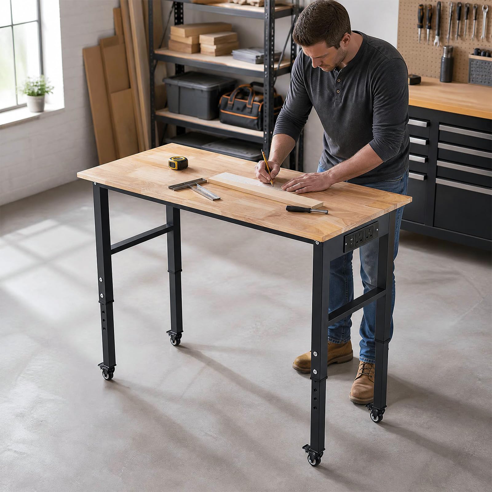 COSTWAY Banco da Lavoro Officina in Metallo 116 x 50 cm, Portata 635 kg