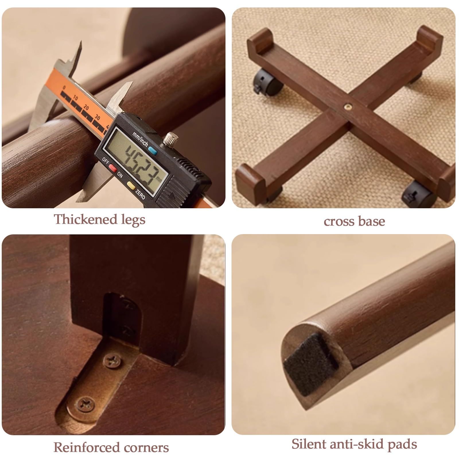 Juego de 6 Taburetes Apilables de Madera con Ruedas Silenciosas de 360° for Comedor, Dormitorio, Sala de Estar, Sofá y Mesa Auxiliar.