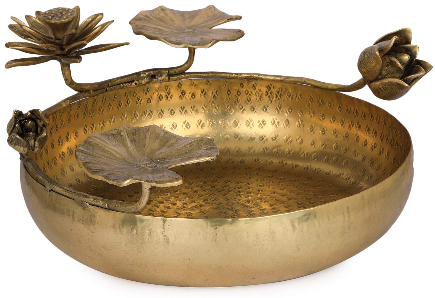 Urli en laiton Exotic India : objet d'art artisanal doré avec boutons floraux ciselés