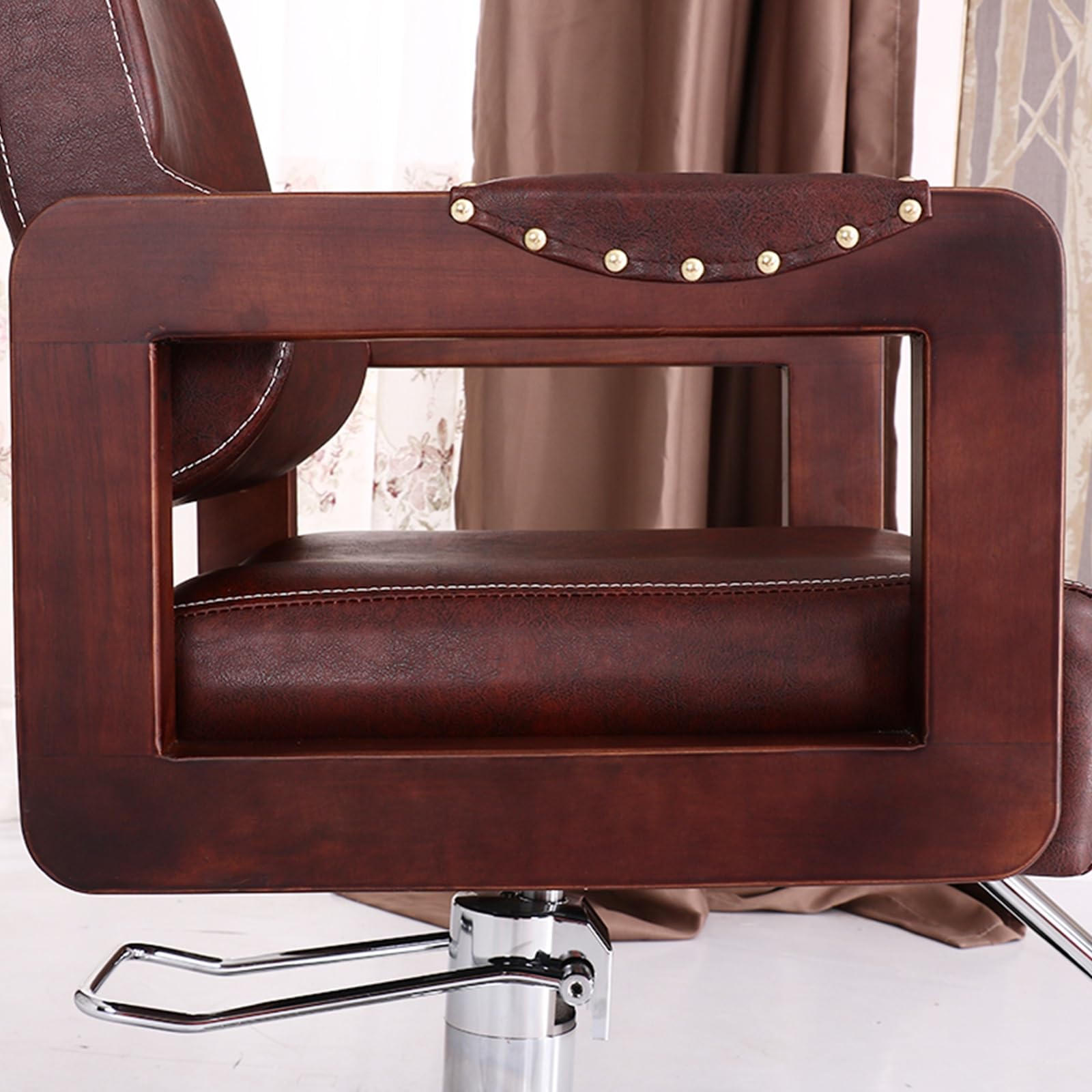 Sillas de barbero, Silla de salón Resistente para estilistas - Silla de barbero Ajustable de Cuero sintético con reposabrazos de Madera Maciza para barbería y SPA - Cómoda Silla de Estilista