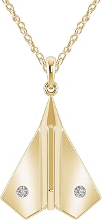 925 Sterling Silver Diamond Paper Airplane Pendant Necklace