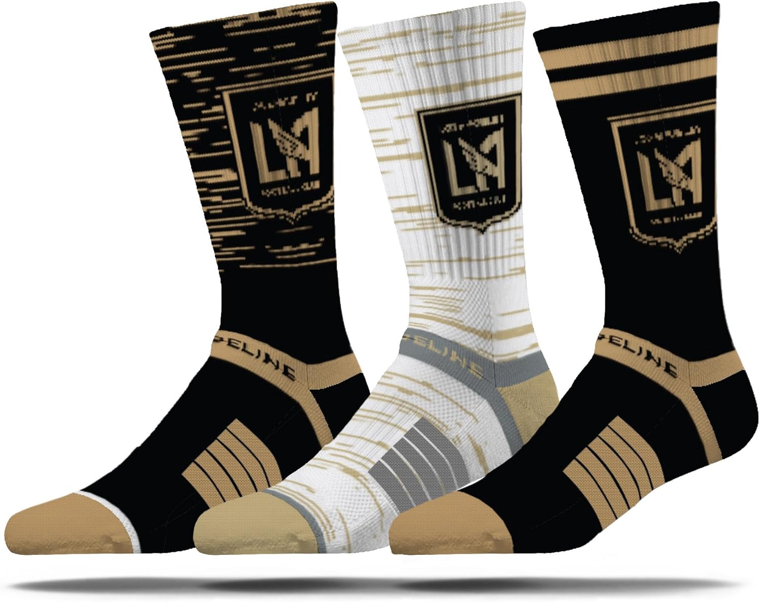 Strideline MLS Los Angeles FC Premium Crew Socks – Officially Licensed 3-Pack – Cushioned, Arch Support, Moisture-Wicking Athletic Performance Socks