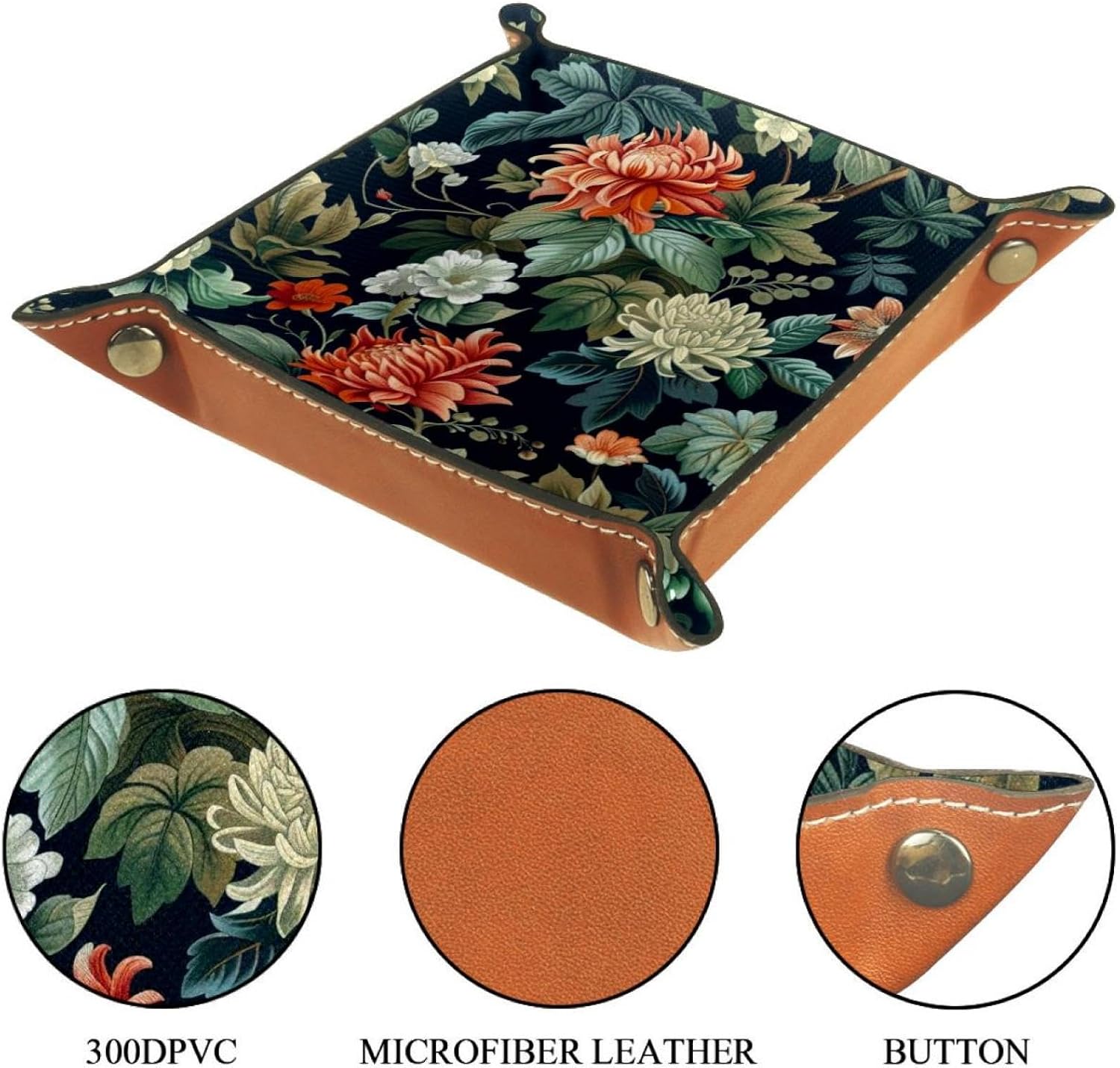 Vintage Green Flower Bush Microfiber Leather Dice Trays Folding for RPG DND Table Games, Leather Dice Holder Storage Box Portable Folding Rolling Dice Tray, 20.5x20.5cm image 3