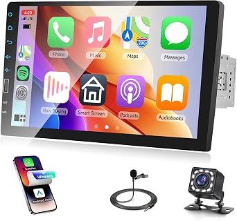 9 Inch Single Din Car Stereo with Wireless CarPlay & Android Auto, Rimoody Touchscreen Bluetooth Car Radio with FM Radio, Mirror Link, USB/TF/AUX, EQ, Steering Wheel Control, HD Backup Camera Included
