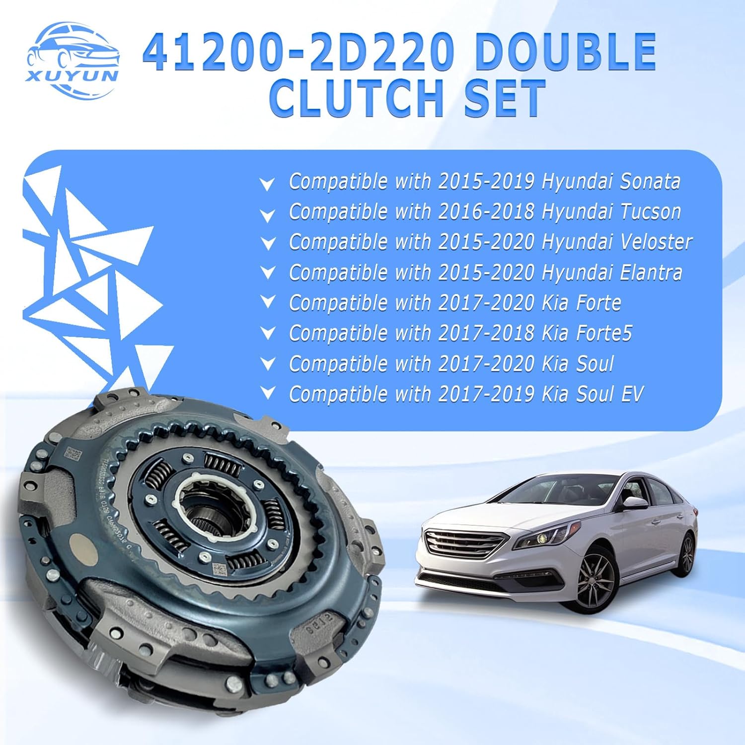 41200-2D220 Double Clutch Set Clutch Pressure Plate Compatible With 2015-2020 Hyundai E-lantra Kona Veloster Sonata Tucson Kia Forte Soul EV Forte5, 41200-2D100, 41200-2D101, 41200-2D200