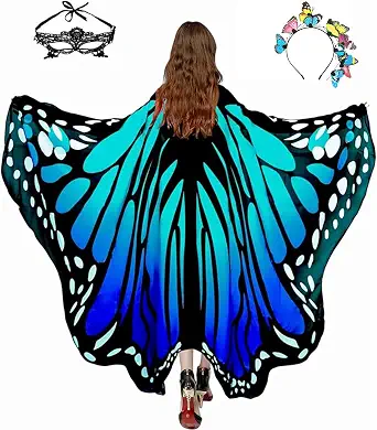 Sunlisky Adult Butterfly Costume Set with Wings Cape, Lace Mask, and Headband