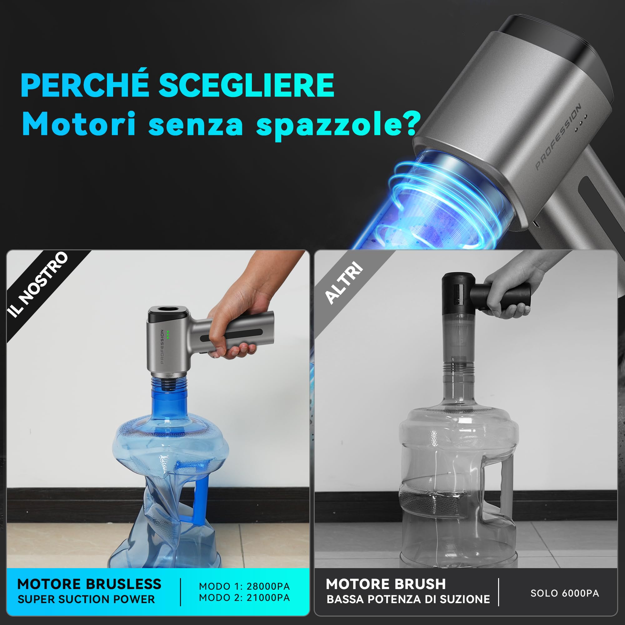 Aspirabriciole Senza Fili | 28000Pa Aspirapolvere Auto Potente │ Mini Portatile per Casa Auto Animali (Grigio)