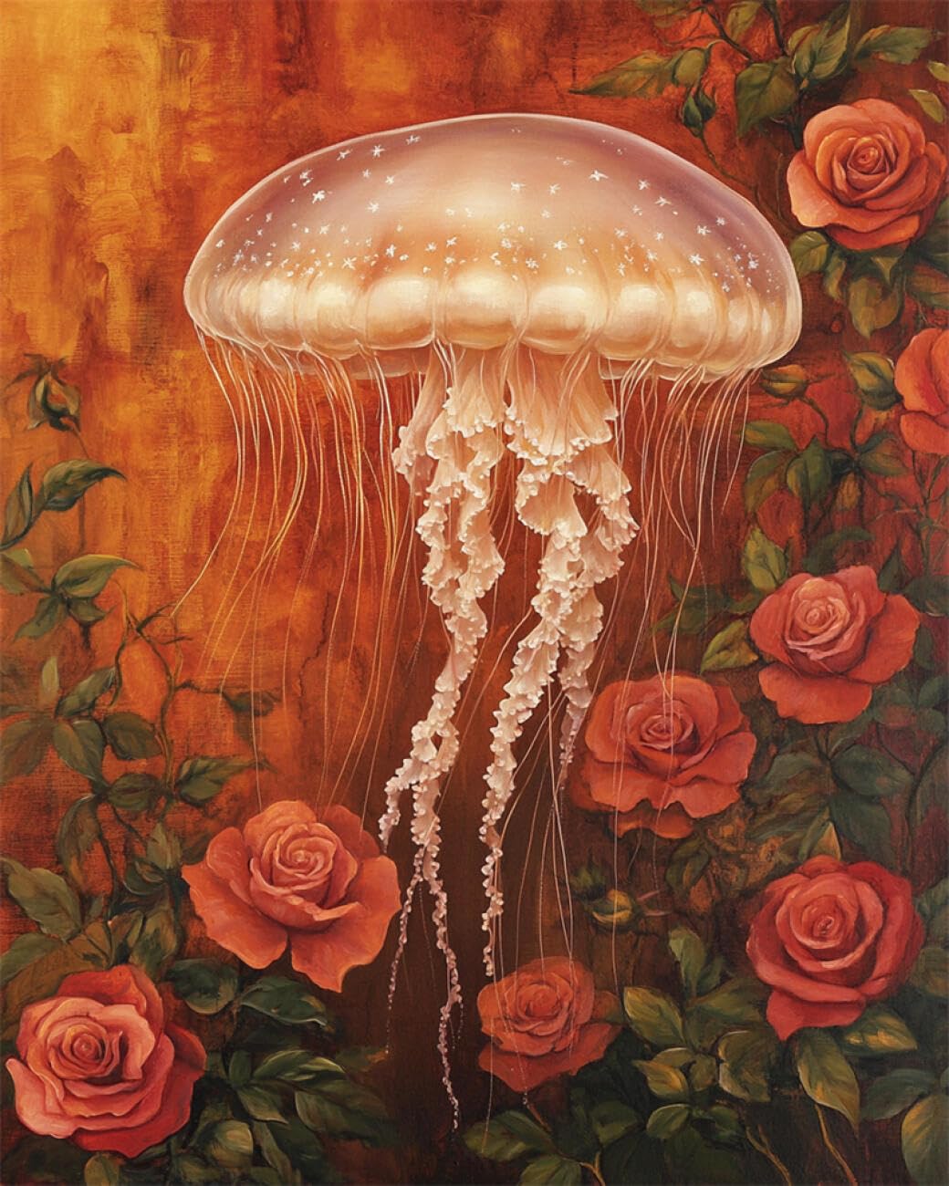AYAOYANGGO Animal DIY Beaded Cross Stitch Kit Jellyfish and Flowers Bead Embroidery Kit for Adults Needlepoint Tapestry Set Beaded Stitching 50x60cm