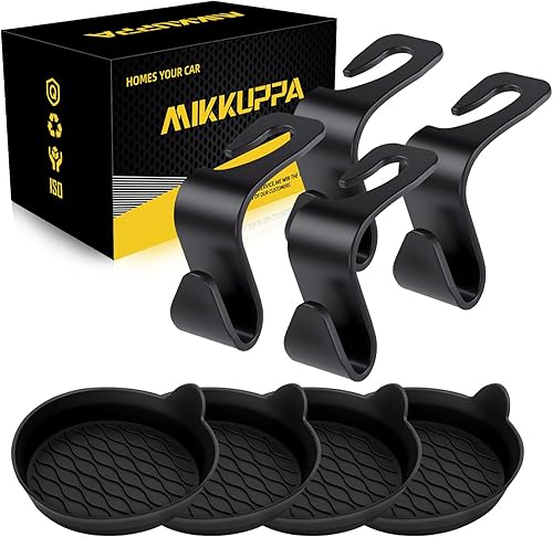 MIKKUPPA Gancho para reposacabezas de asiento de automóvil y portavasos  Paquete de 4 ganchos organizadores universales para colgar bolsos, bolsos,