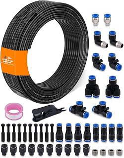 1/8" Air Line Tubing Kit, 100FT(30M) SAE J844 PA Nylon Air Hose Tubing with Cutter and Teflon Tape, 1/8" Air Hose with Push to Connect Fittings for Air Brake System Or Fluid Transfer(45PCS)