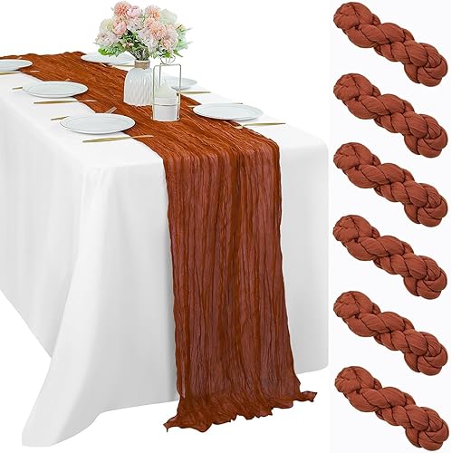 Miniatura 59 de 12 piezas de 10 pies de camino de mesa verde salvia de estopilla, 35 x 120 pulgadas de largo, camino de mesa de gasa para mesas, decoración bohemia,