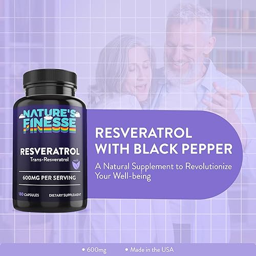 Miniatura 4 de Nature's Finesse Resveratrol - Suplemento vegano de 600 mg de suplemento antioxidante Trans-Resveratrol, ayuda a apoyar la salud digestiva y el