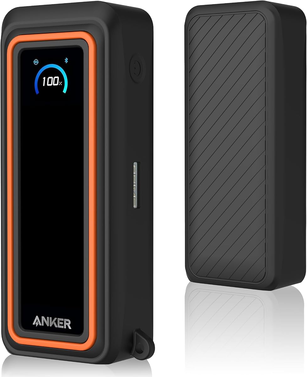 Funda de silicona para Anker Prime Power Bank (26,250mAh 300W) Funda protectora de viaje, a prueba de golpes | Compacto | Agarre táctil | Impact Protect para Anker Power Bank (300W), pantalla LCD visible (negro naranja)