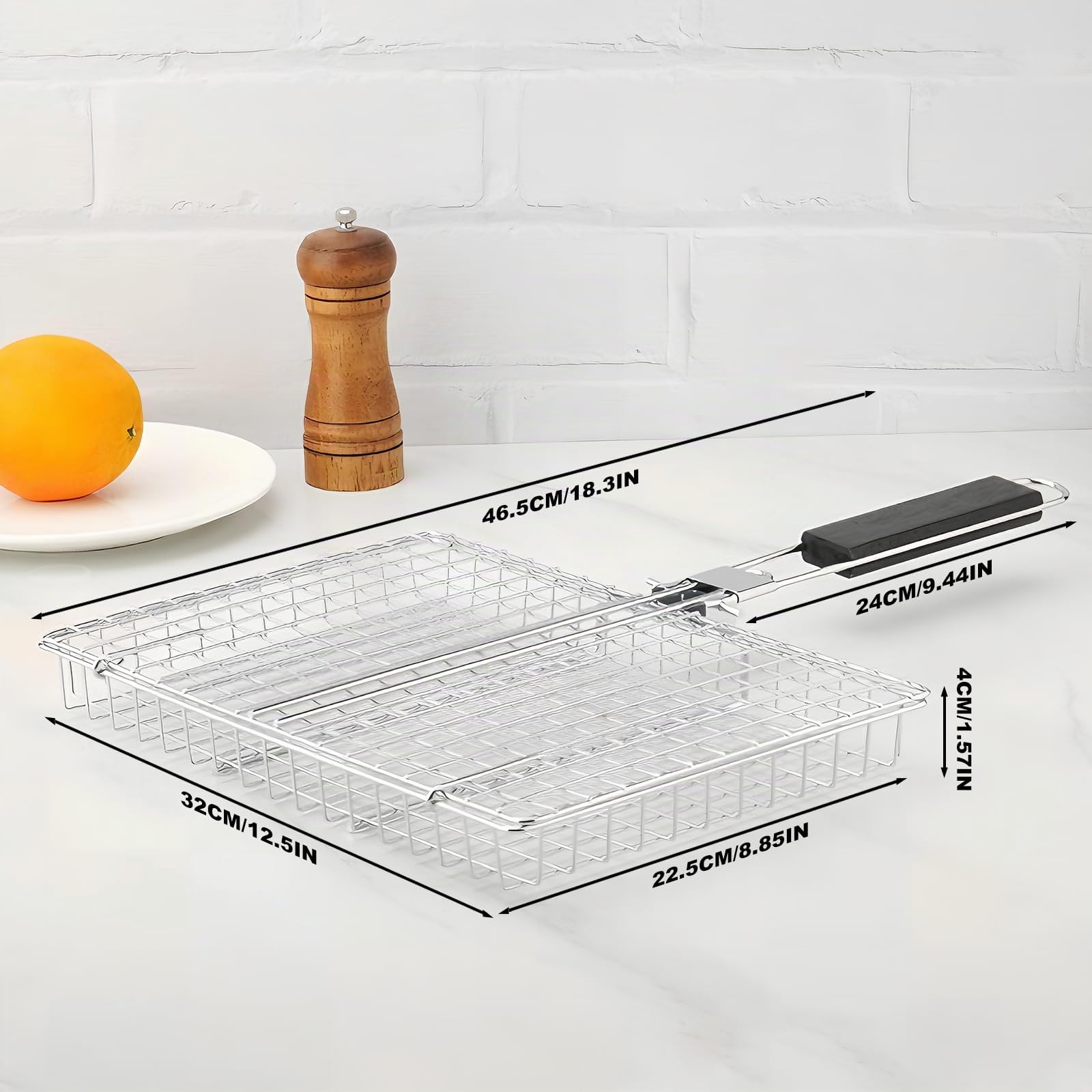 Cestino per barbecue per pesce, grande cestino pieghevole in acciaio inox con manico rimovibile, griglia per pesce, verdure, carne
