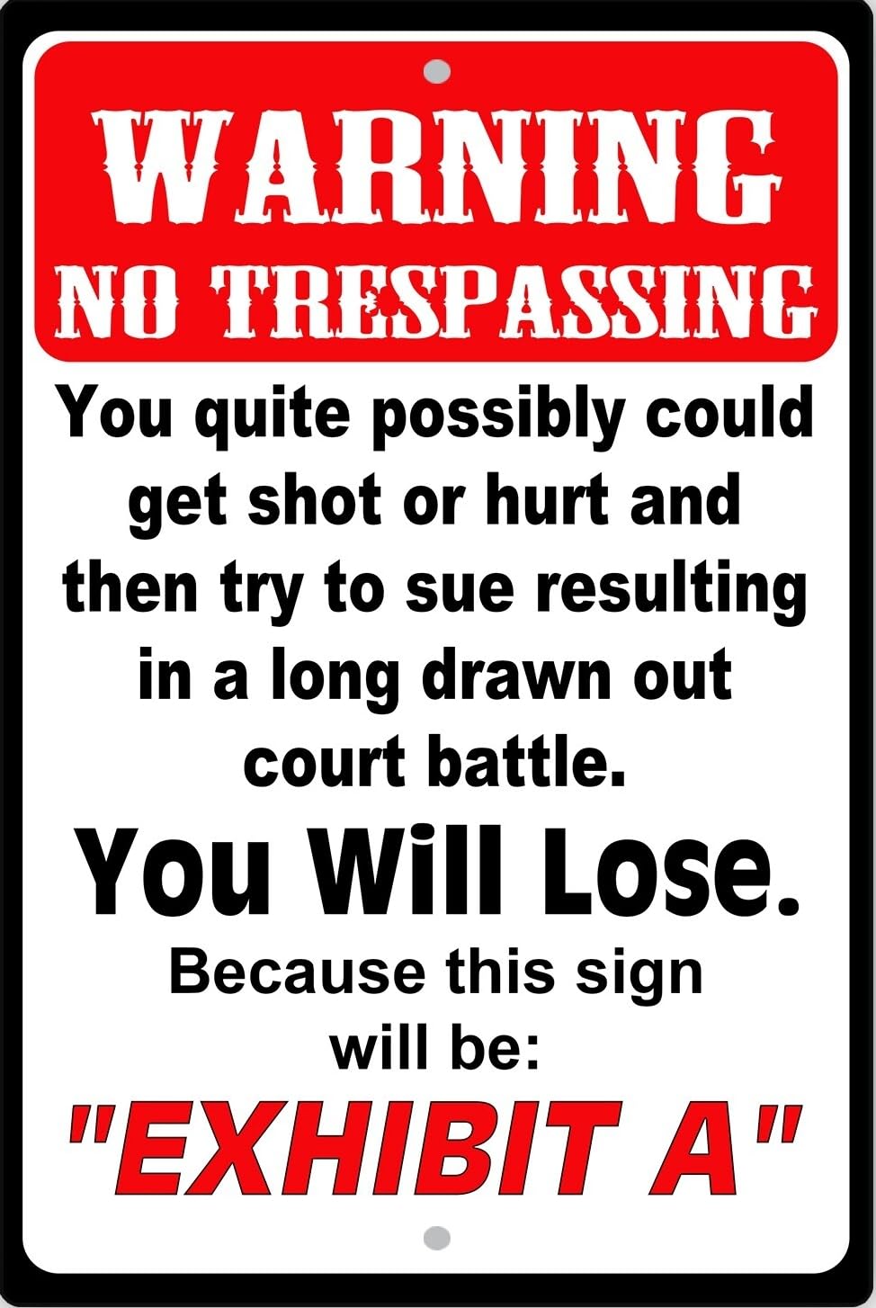 Warning Sign No Trespassing You Will Lose Funny Metal Sign