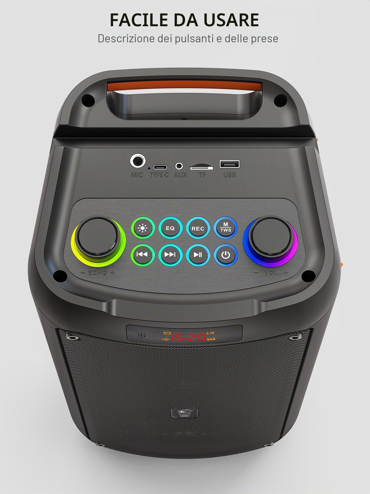 Macchina per karaoke per adulti, altoparlante Bluetooth portatile con 2 microfoni wireless, sistema PA con luci da discoteca per grandi feste, all'aperto, supporta USB/TF/REC/AUX