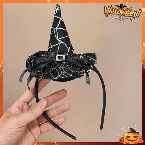 Miniatura 2 de Totelux Diadema con sombrero de bruja de Halloween, lindo aro de telaraña para mujeres y niñas, cosplay, maquillaje, decoración de disfraces,