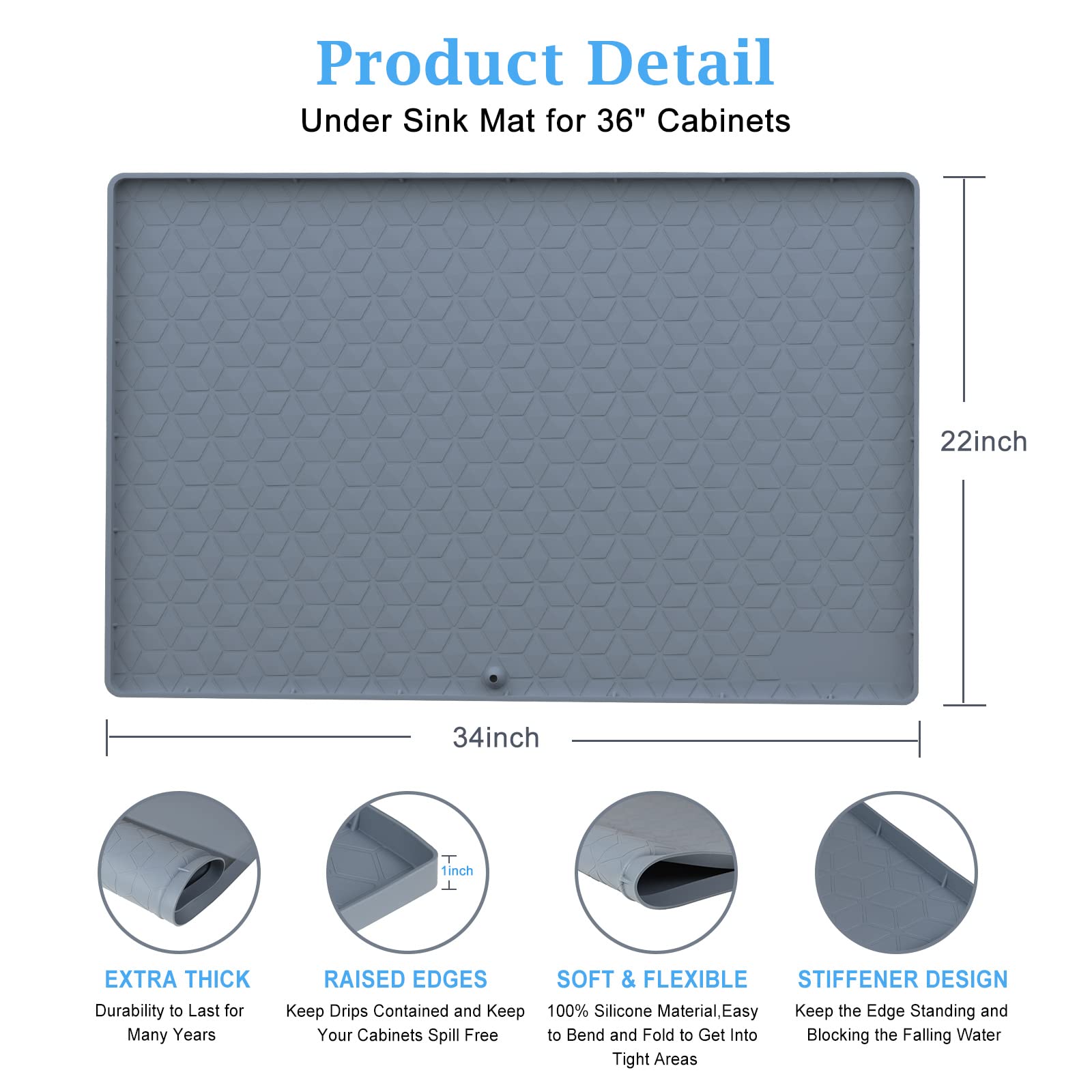 Under Sink Mat, Under Sink Mats for Kitchen Waterproof, 34" x 22