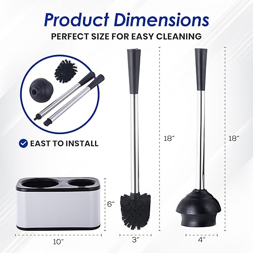 Miniatura 6 de Juego de escobilla y soporte de inodoro de acero inoxidable, juego moderno de escobilla de inodoro y émbolo, esenciales para el baño